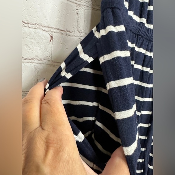 J CREW Women's blue white striped strapless maxi length modal blend dress, sz XS - Picture 3 of 7